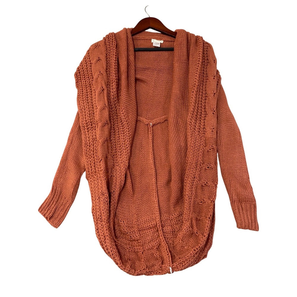 Main Strip Women's S Orange Cable Knit Cocoon Cardigan Cotton Blend